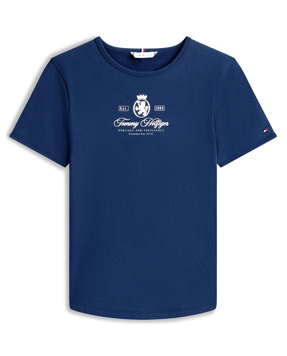 T-shirt Slim com Logótipo Crest à Frente Azul-marinho-4
