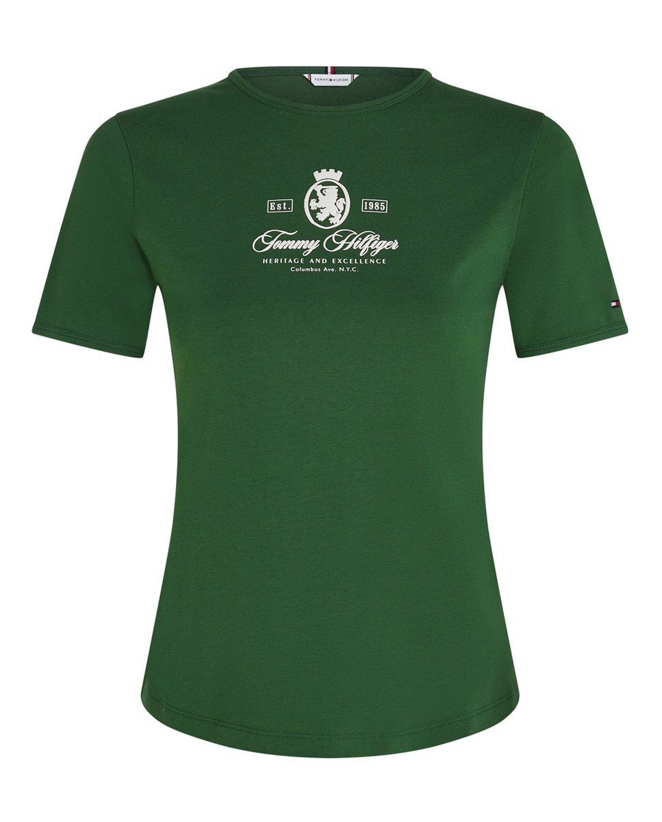 T-shirt Slim com Logótipo Crest à Frente Verde-1