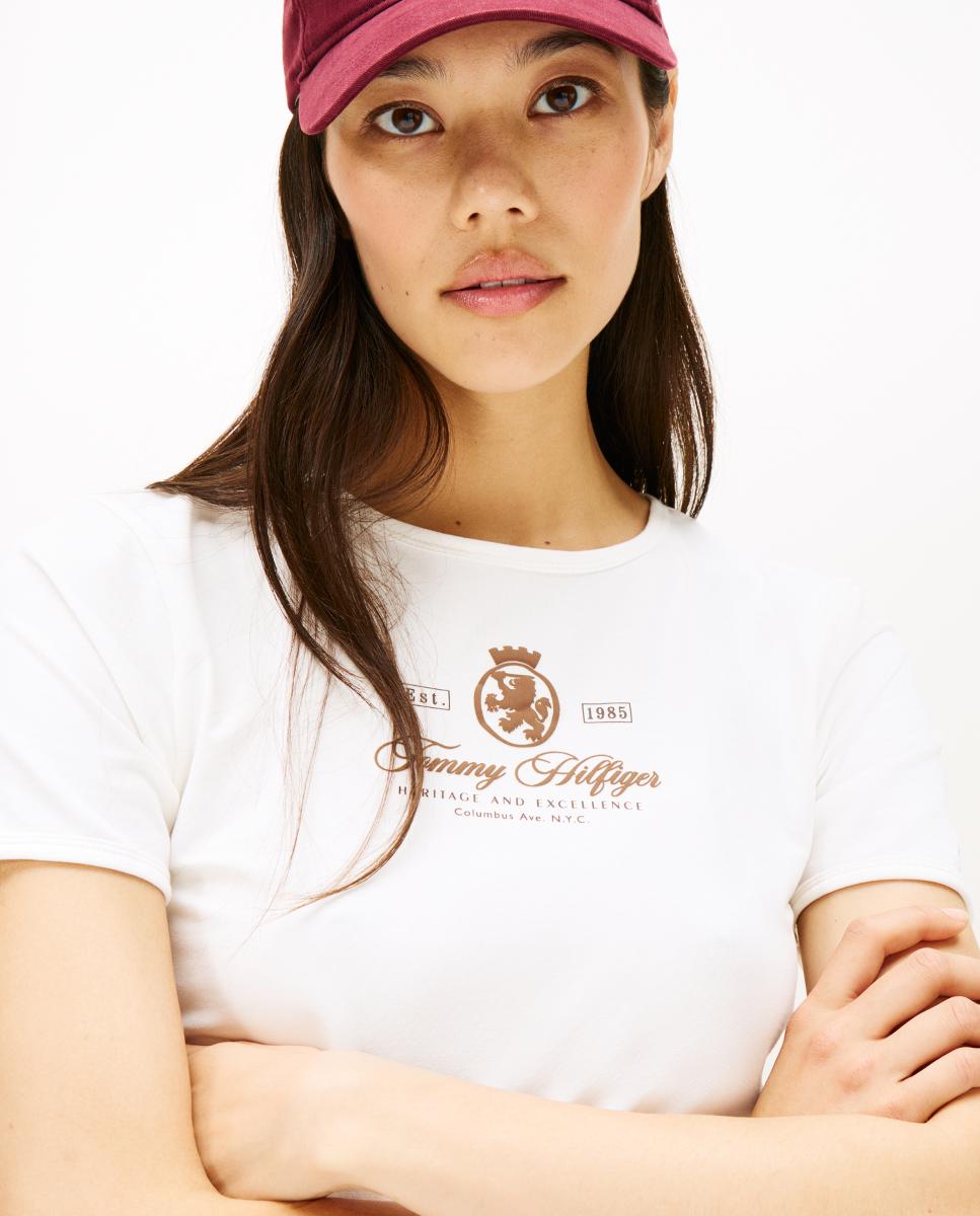 T-shirt Slim com Logótipo Crest à Frente Branco-3