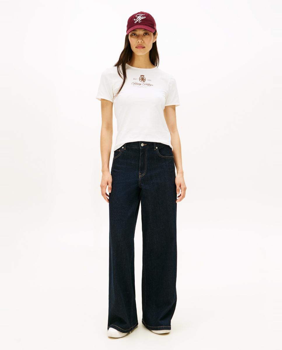 T-shirt Slim com Logótipo Crest à Frente Branco-5