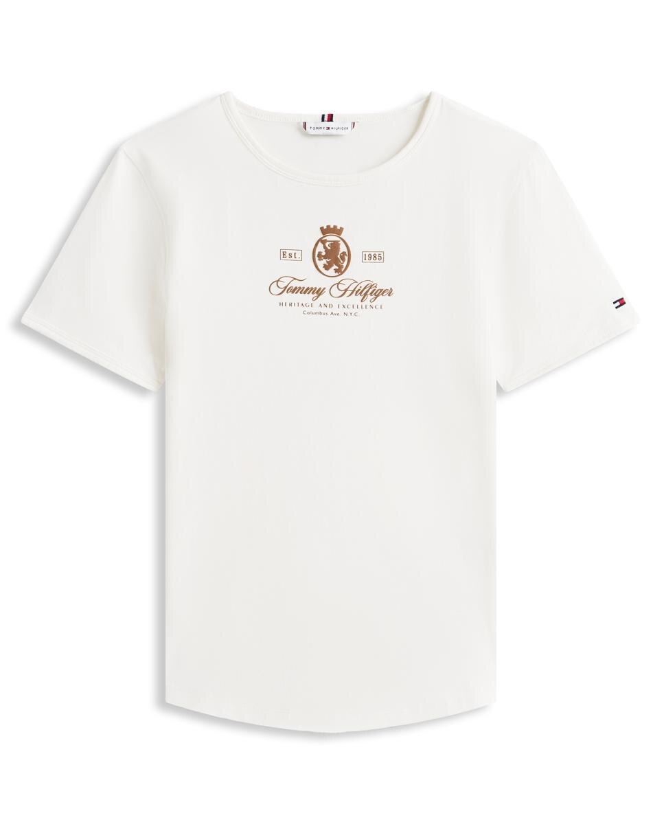 T-shirt Slim com Logótipo Crest à Frente Branco-4