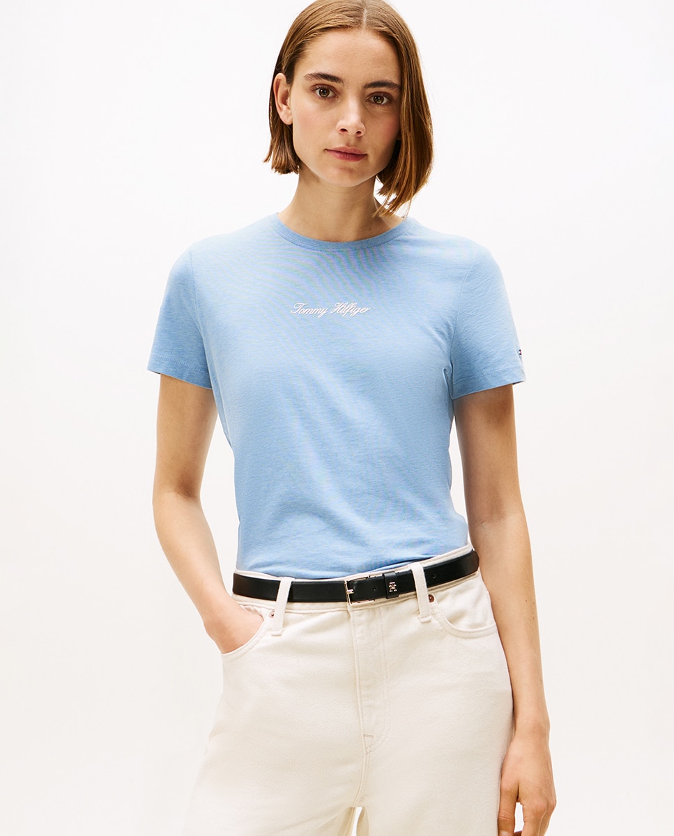 T-shirt com Logótipo Engomado no Peito Azul-claro-1