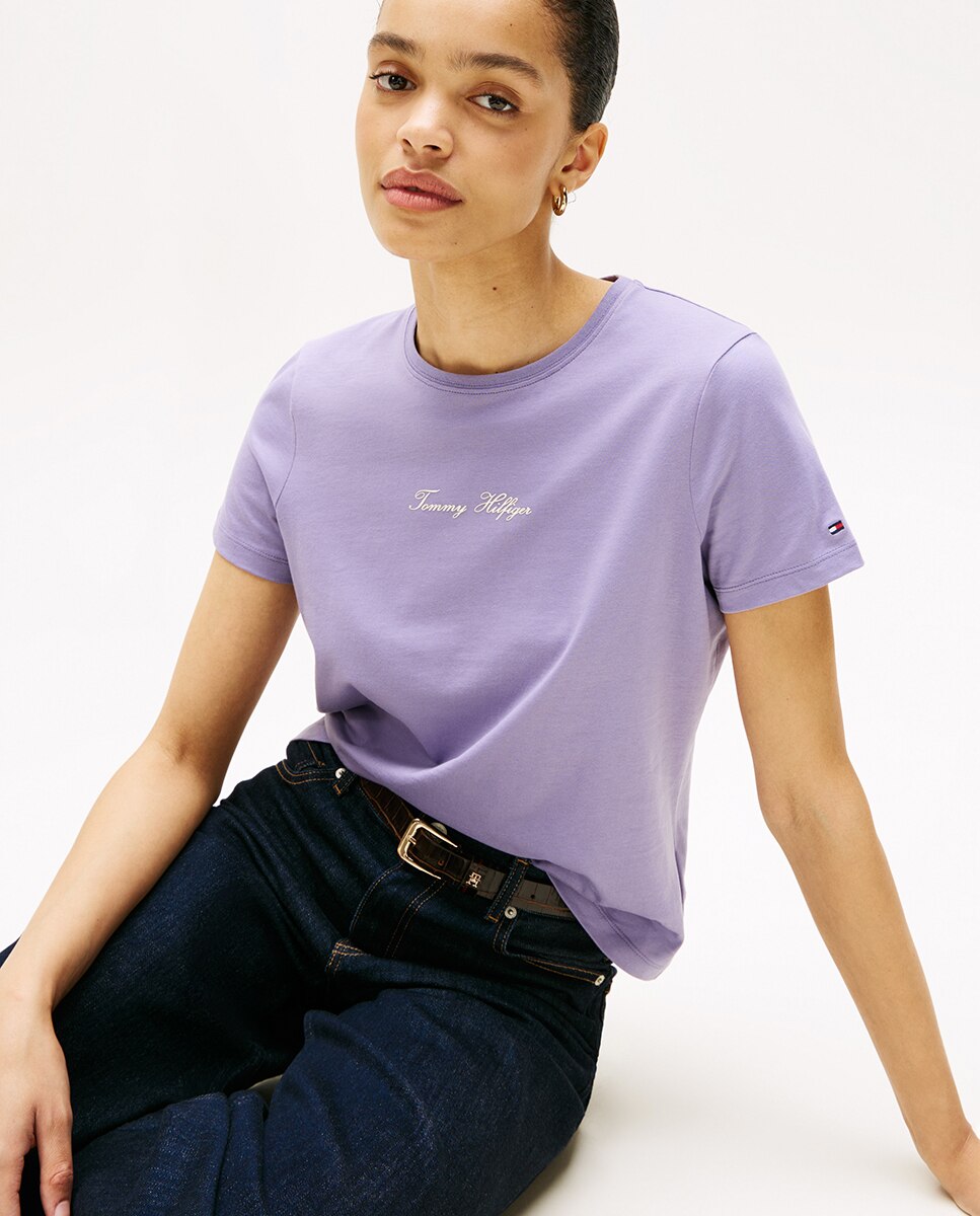 T-shirt com Logótipo Engomado no Peito Lilás-3