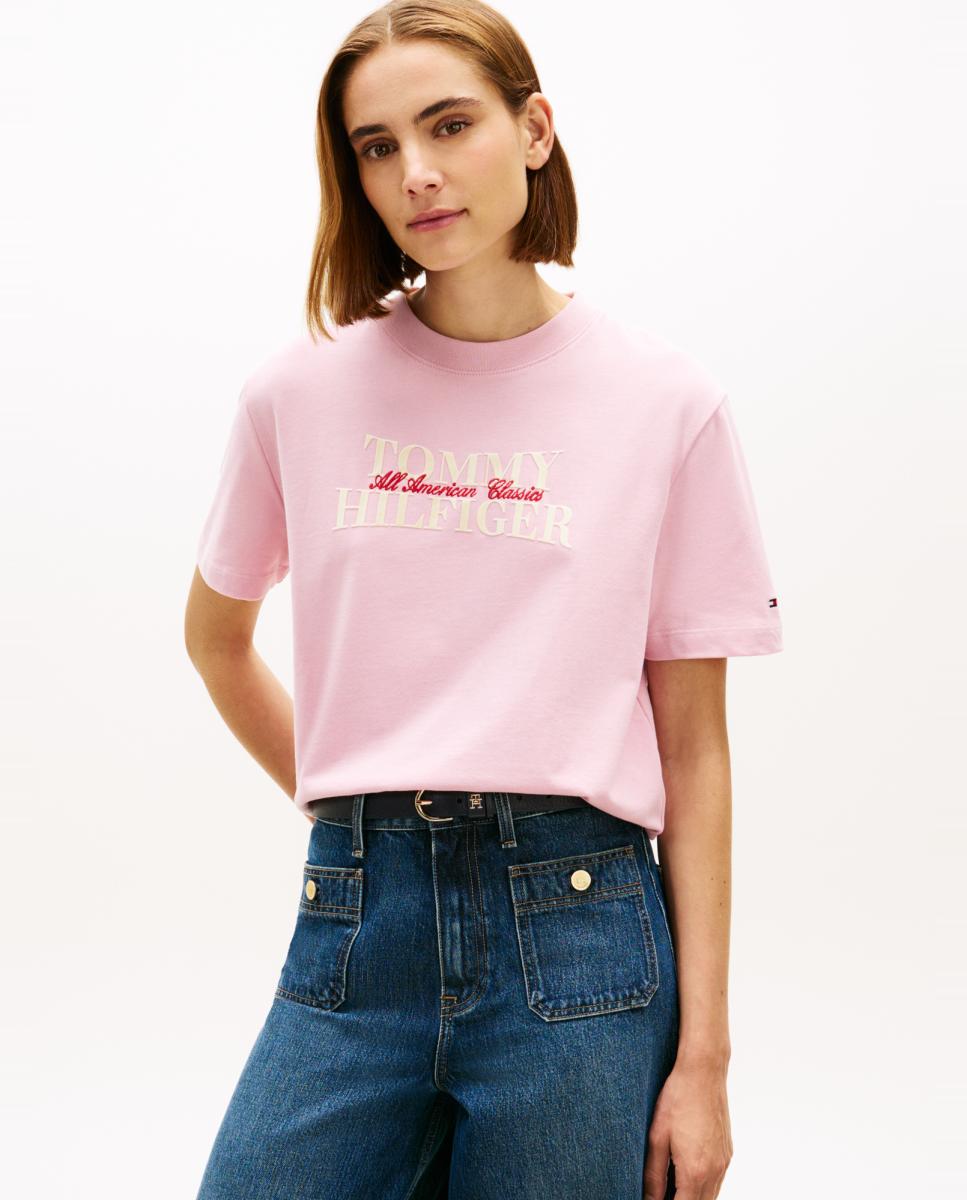 T-shirt com Logótipo Engomado Rosa-1