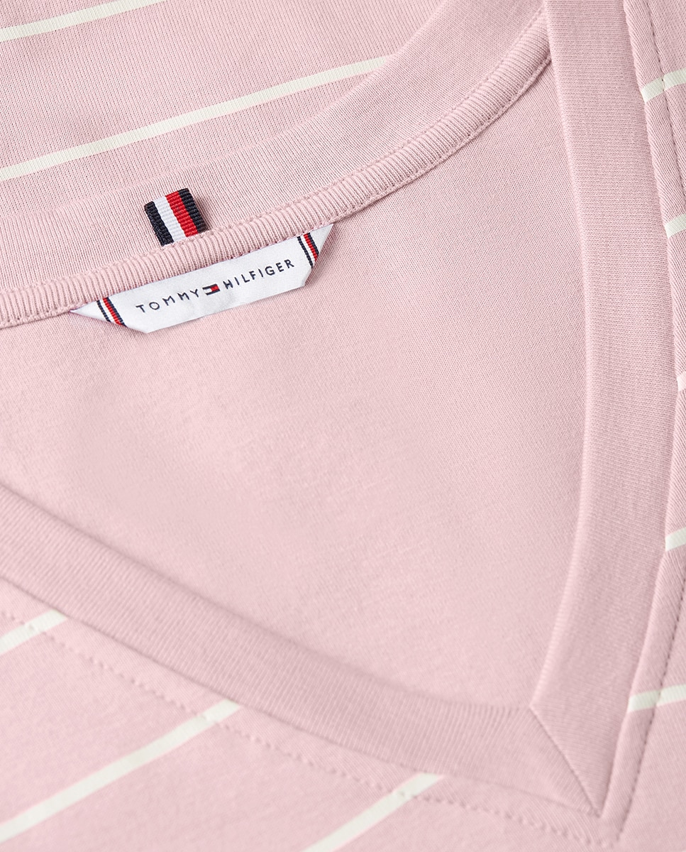 T-shirt de Silhueta Slim com Decote em Bico Rosa-claro-3