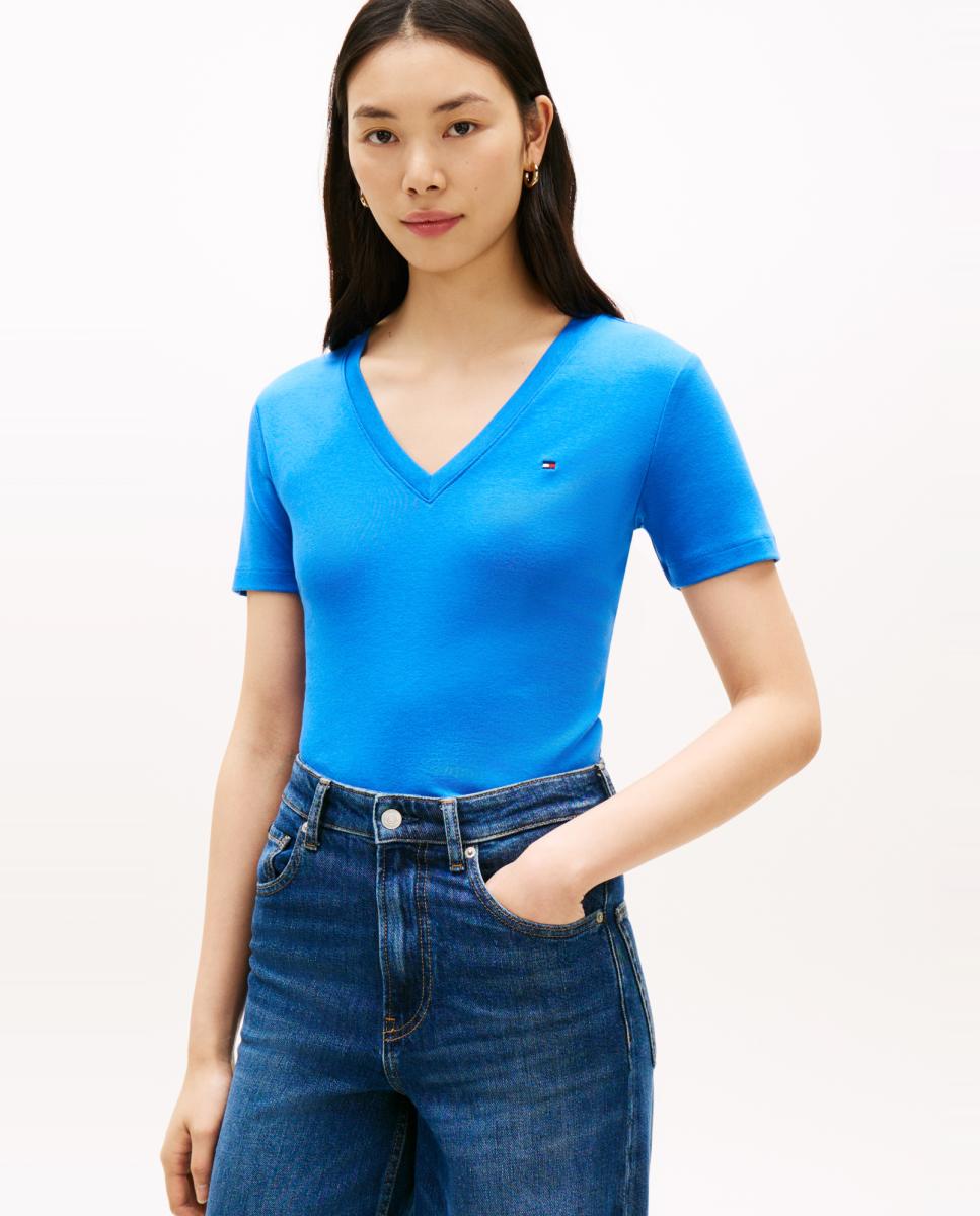 Imagem 0 de T-shirt de Silhueta Slim com Decote em Bico