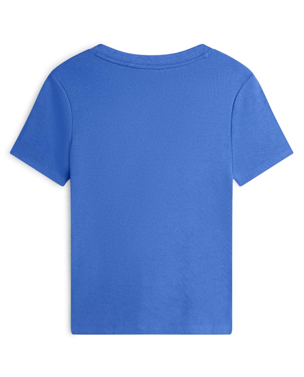T-shirt de Silhueta Slim com Decote em Bico Azul-índigo-5