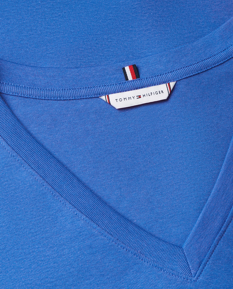 T-shirt de Silhueta Slim com Decote em Bico Azul-índigo-6