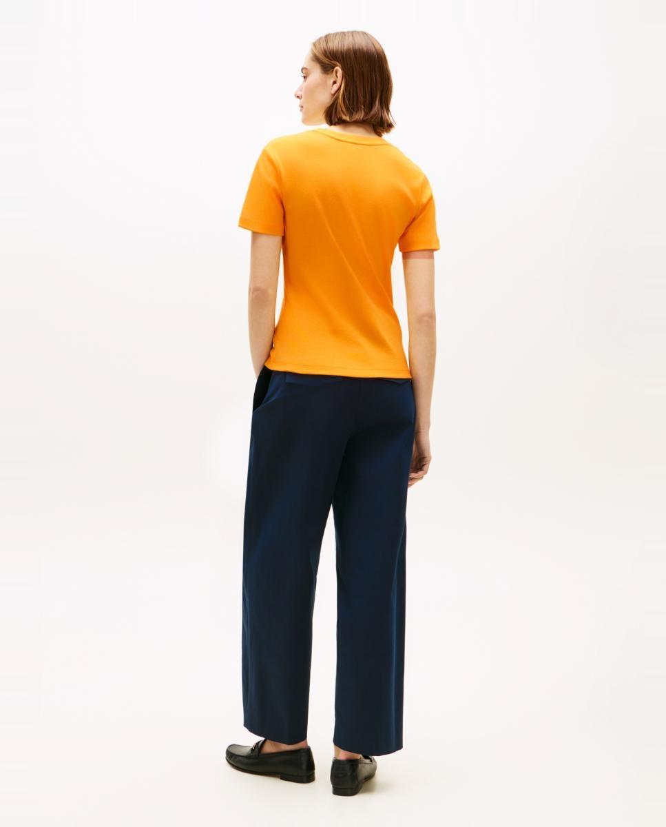T-shirt de Silhueta Slim com Decote Redondo Mostarda-2