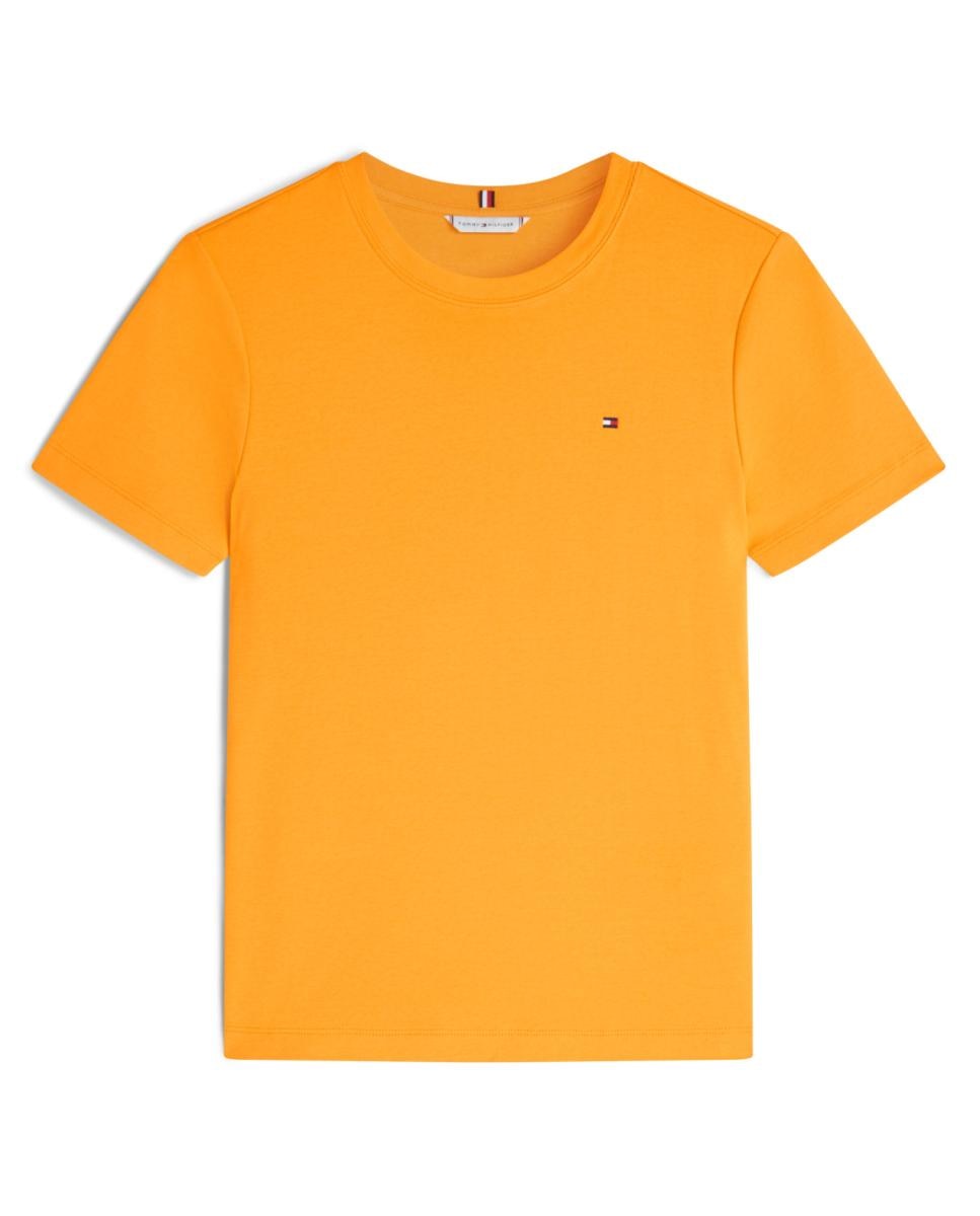 T-shirt de Silhueta Slim com Decote Redondo Mostarda-4