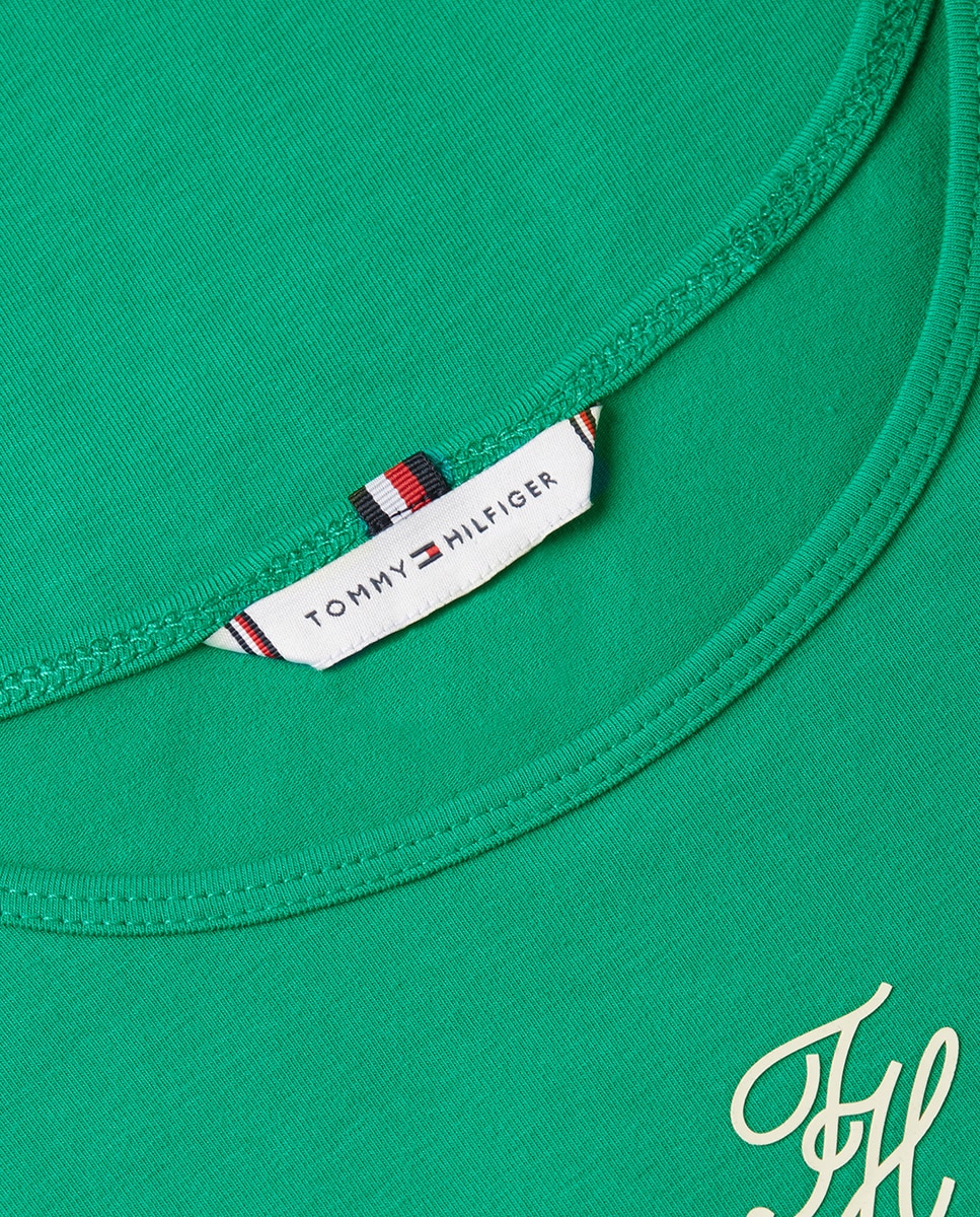 T-shirt Cintada de Manga Curta com Logótipo TH Script à Frente Esmeralda-3