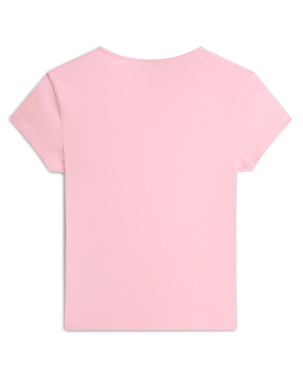T-shirt Cintada de Manga Curta com Logótipo TH Script à Frente Rosa-2