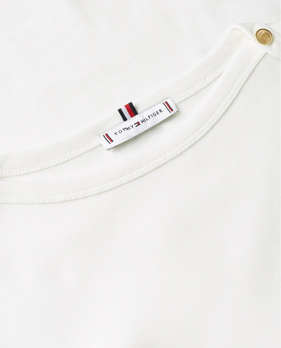 T-shirt Cintada com Botões Dourados Branco-3