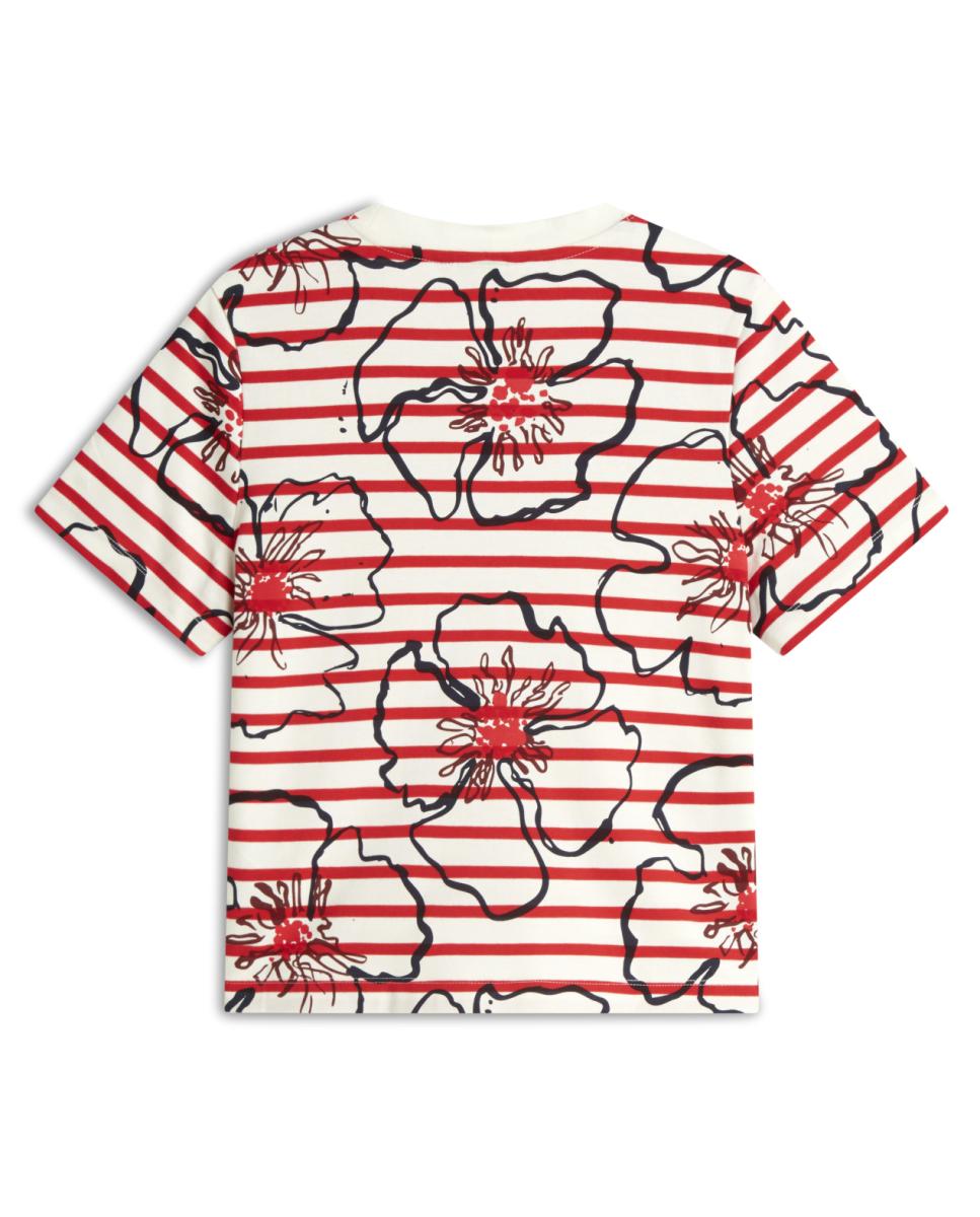 T-shirt às Riscas com Estampado Floral Gráfico Vermelho-2
