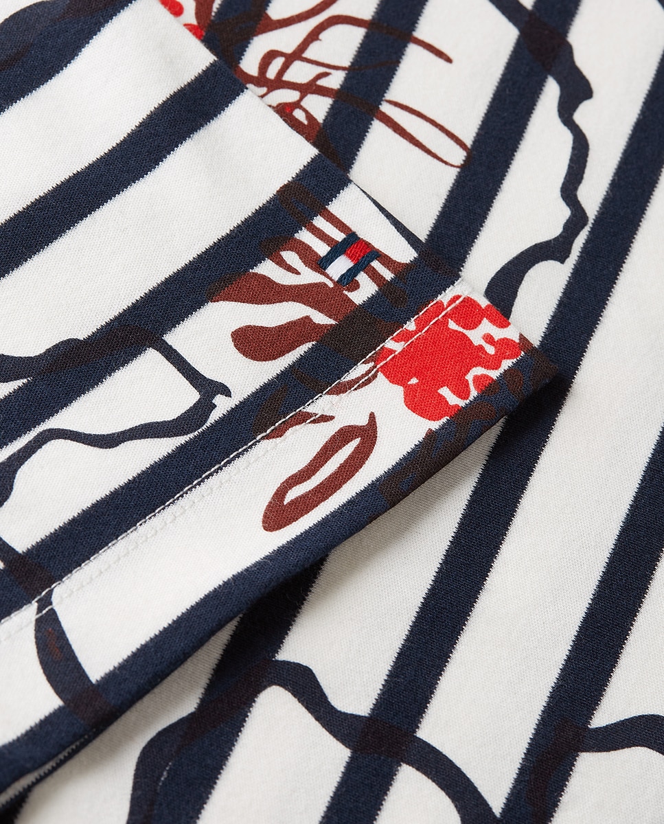 T-shirt às Riscas com Estampado Floral Gráfico Azul-marinho-7