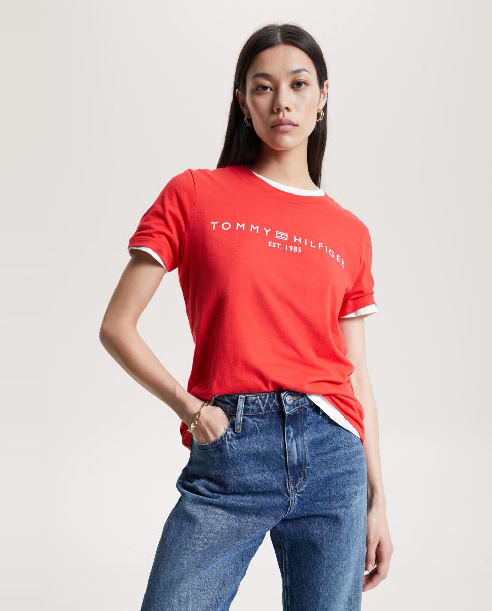 Tommy Hilfiger - Camiseta de mujer con logo clásico en el pecho.