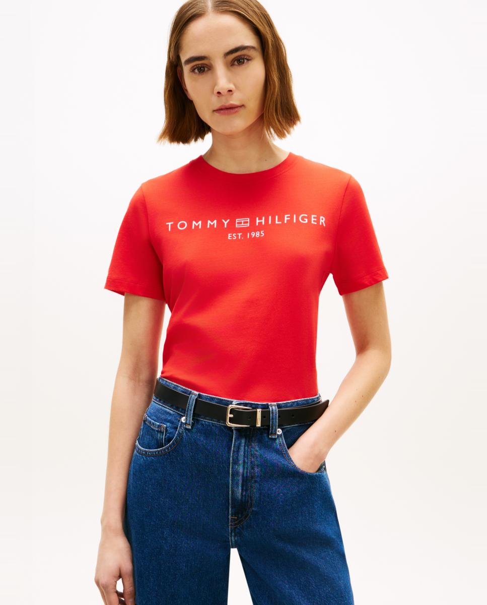 T-shirt com Logótipo Clássico no Peito Vermelho-4