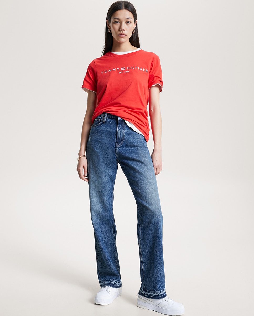 T-shirt com Logótipo Clássico no Peito Vermelho-6