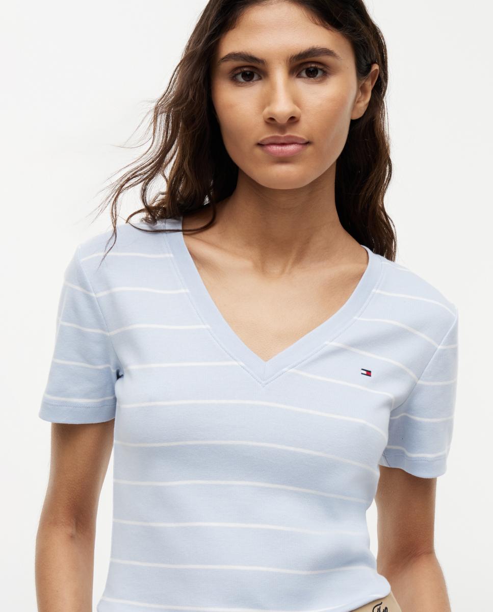 Imagen 3 de Camiseta de mujer Slim Cody de cuello pico - Tommy Hilfiger - Azul claro Azul claro