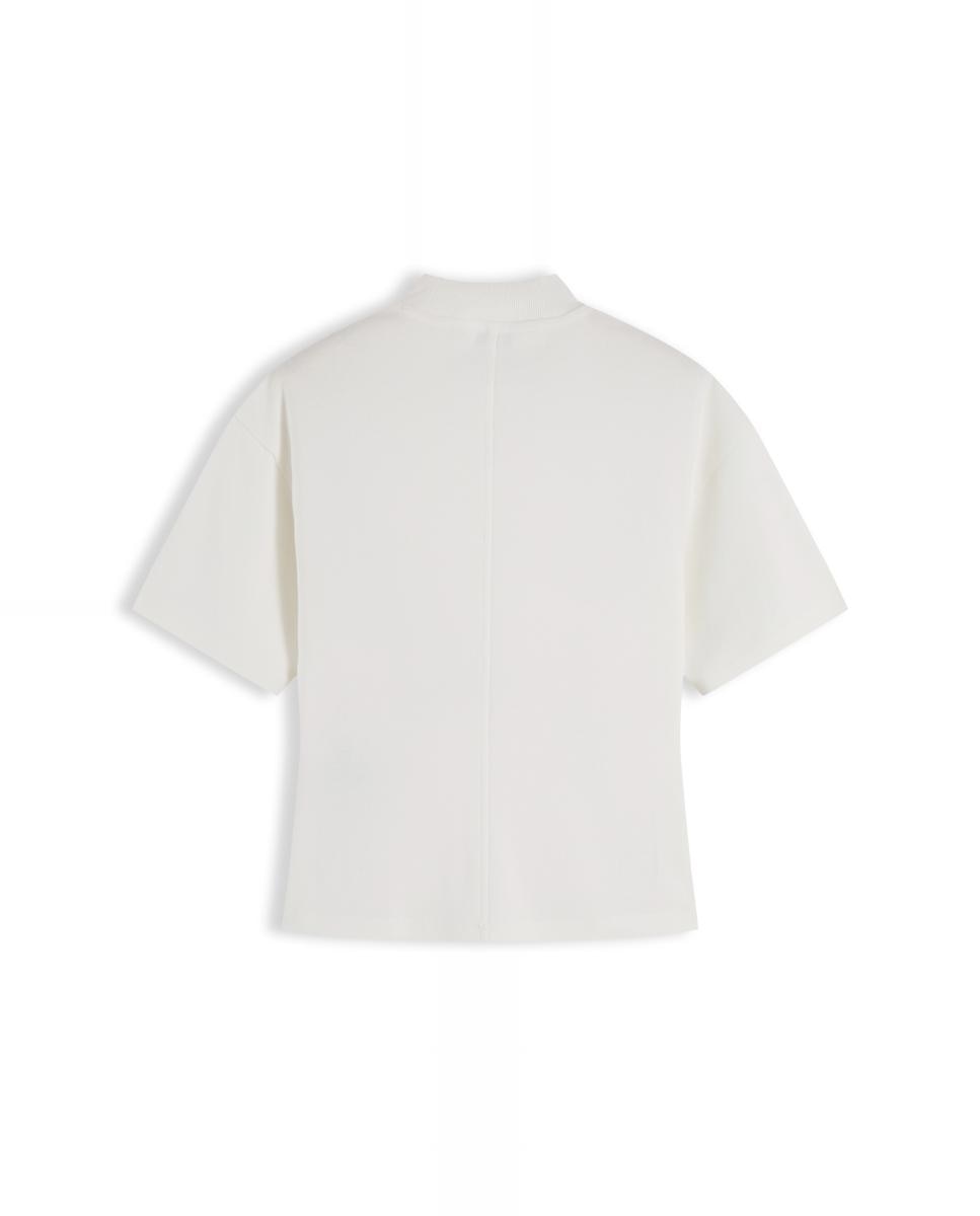 T-shirt com manga curta e gola alta Creme-2