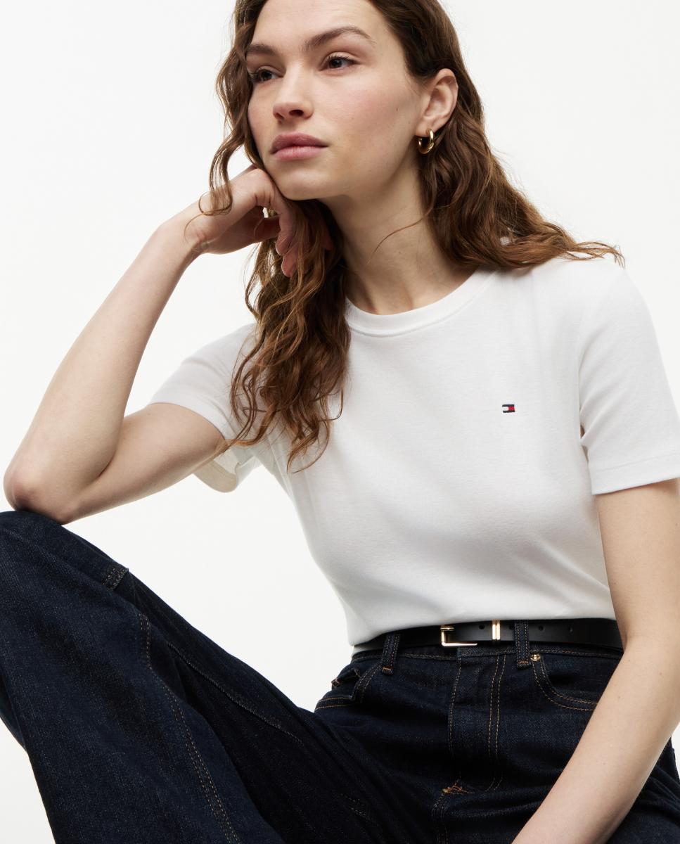 Camiseta de mujer de manga corta y cuello redondo - Tommy Hilfiger - Crema Crema-2