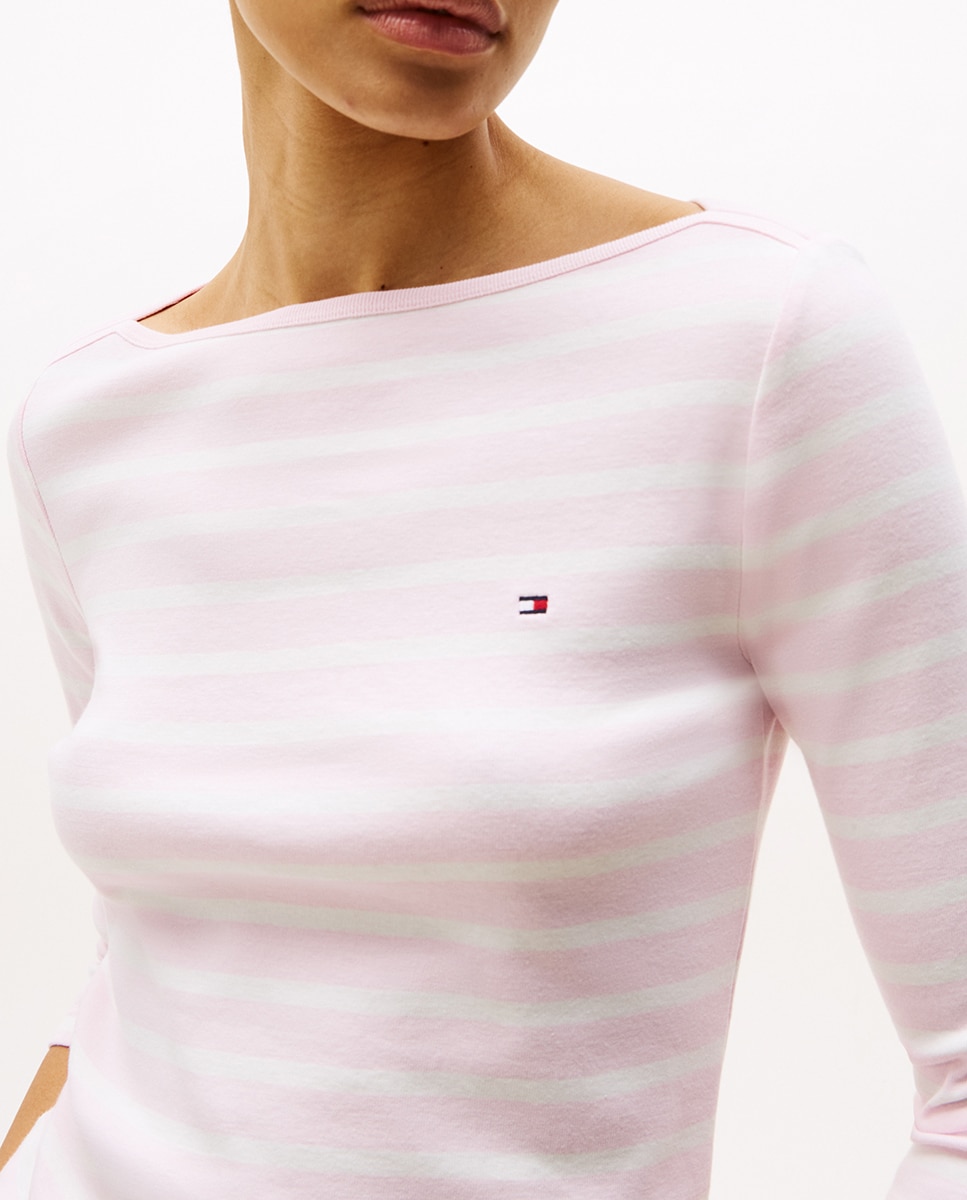 T-shirt de mujer de Manga 3/4 e Decote à Barco Rosa-claro-3