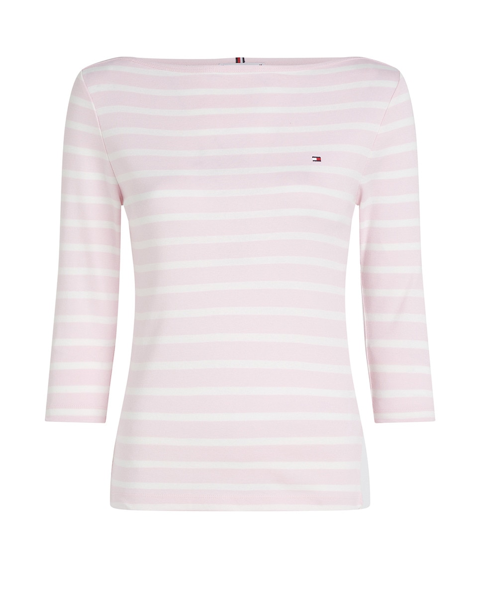 T-shirt de mujer de Manga 3/4 e Decote à Barco Rosa-claro-4