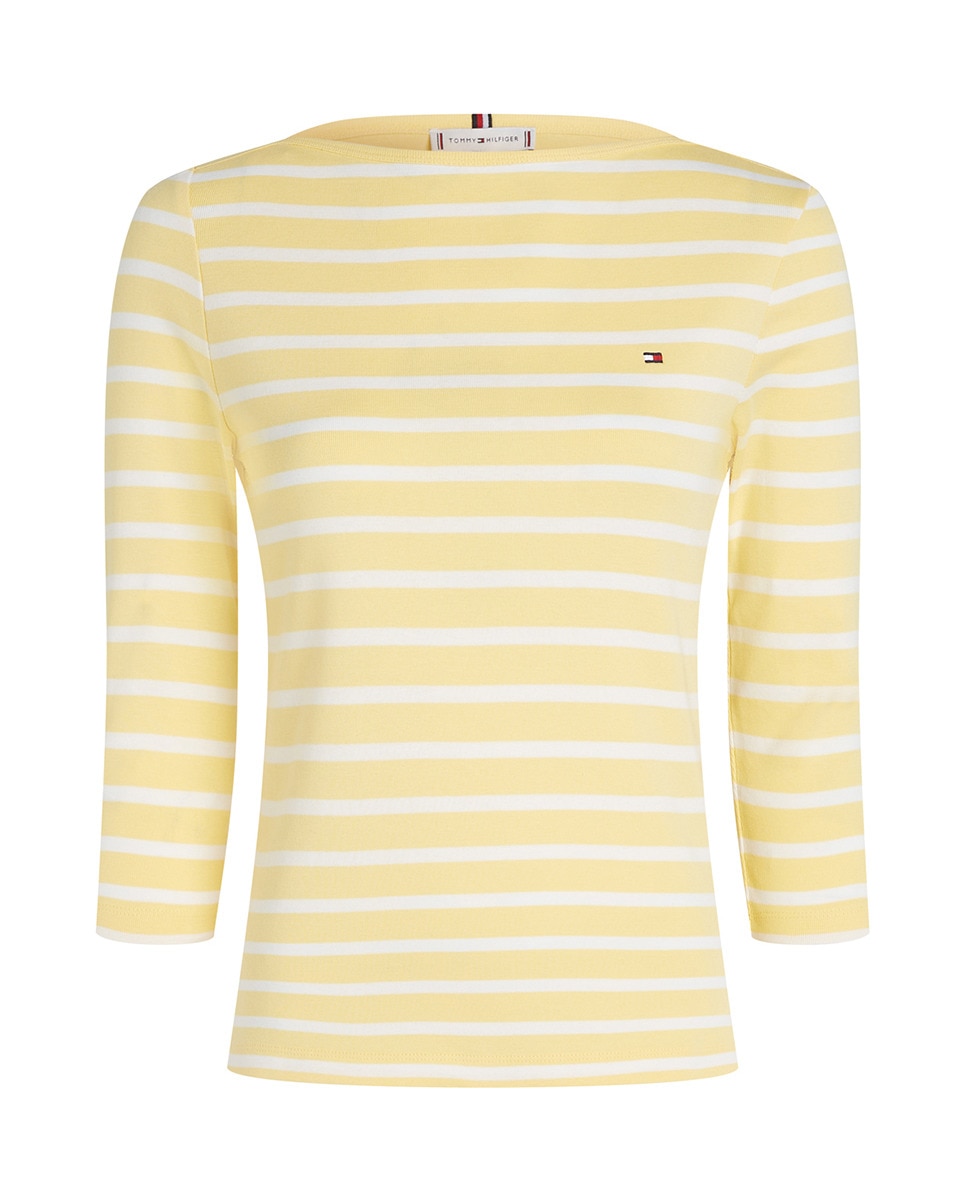 T-shirt de mujer de Manga 3/4 e Decote à Barco Amarelo-4