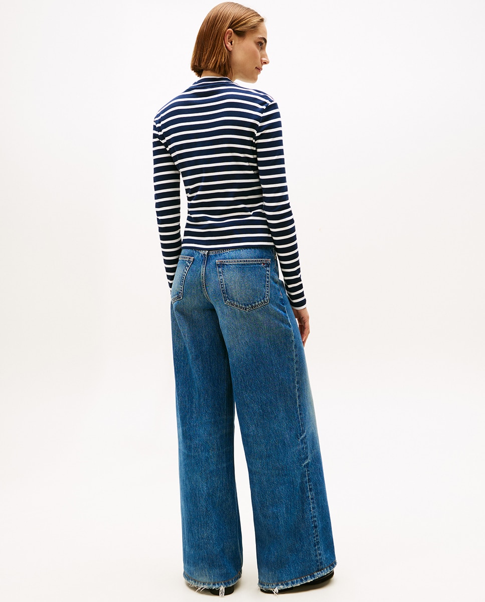 T-shirt às Riscas com Meia Gola Azul-marinho-2