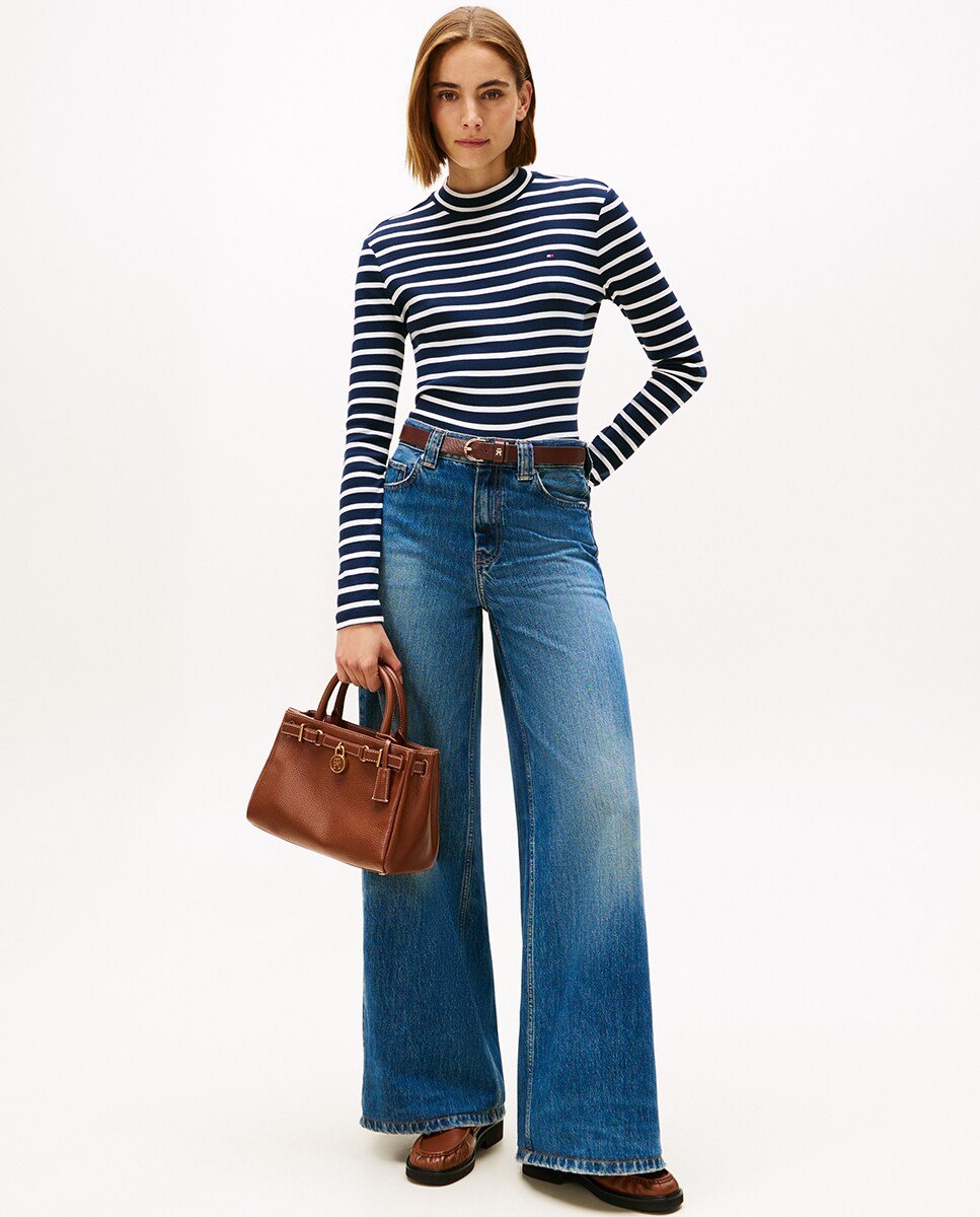 T-shirt às Riscas com Meia Gola Azul-marinho-5