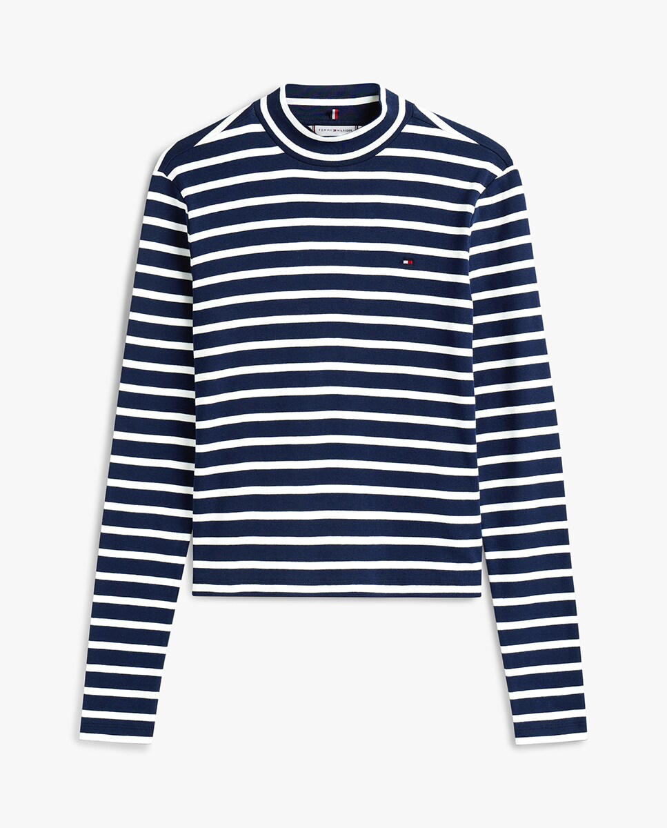 T-shirt às Riscas com Meia Gola Azul-marinho-4