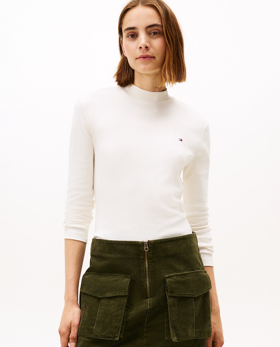 Camisola de manga comprida com meia gola Creme-1