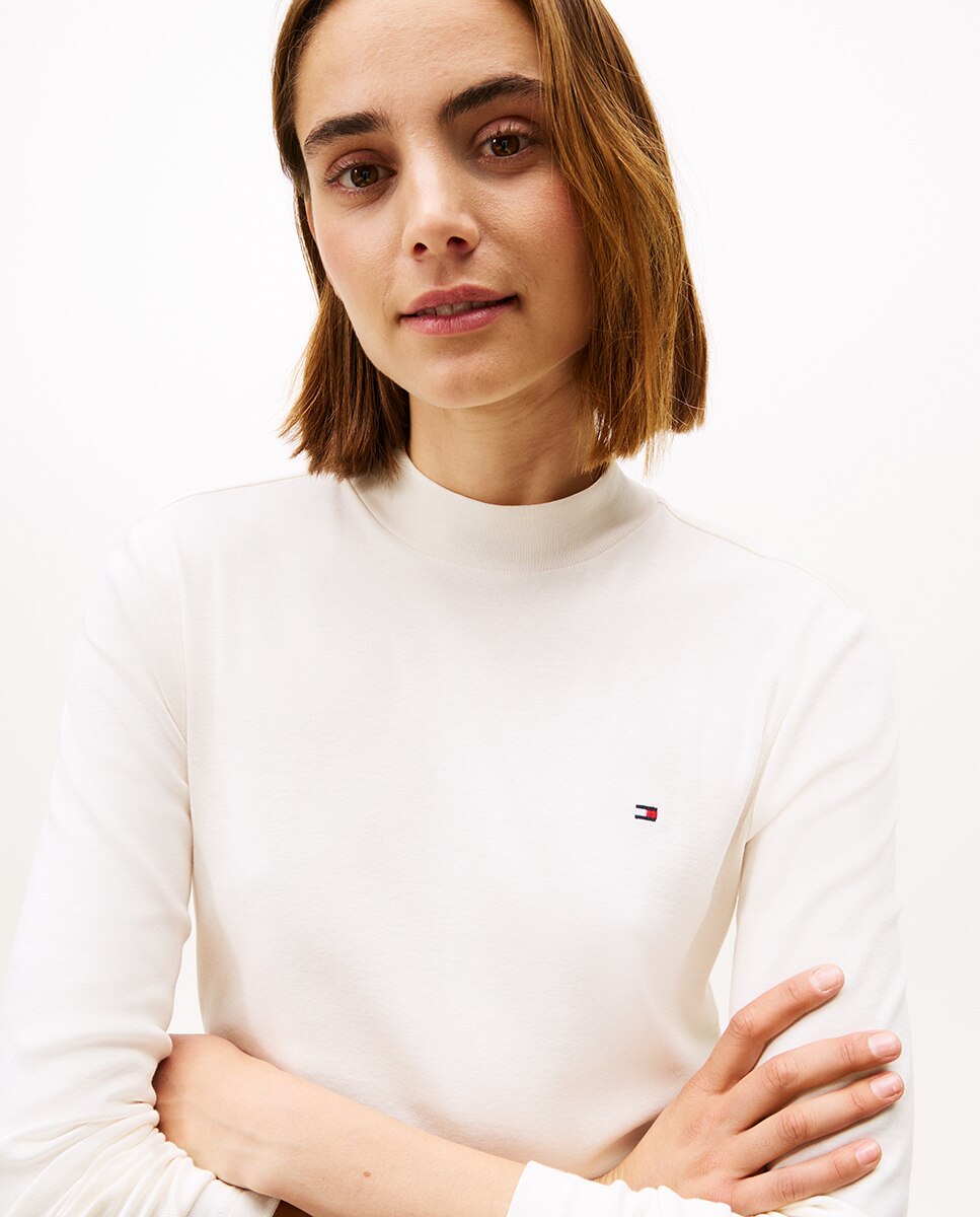 Camisola de manga comprida com meia gola Creme-3
