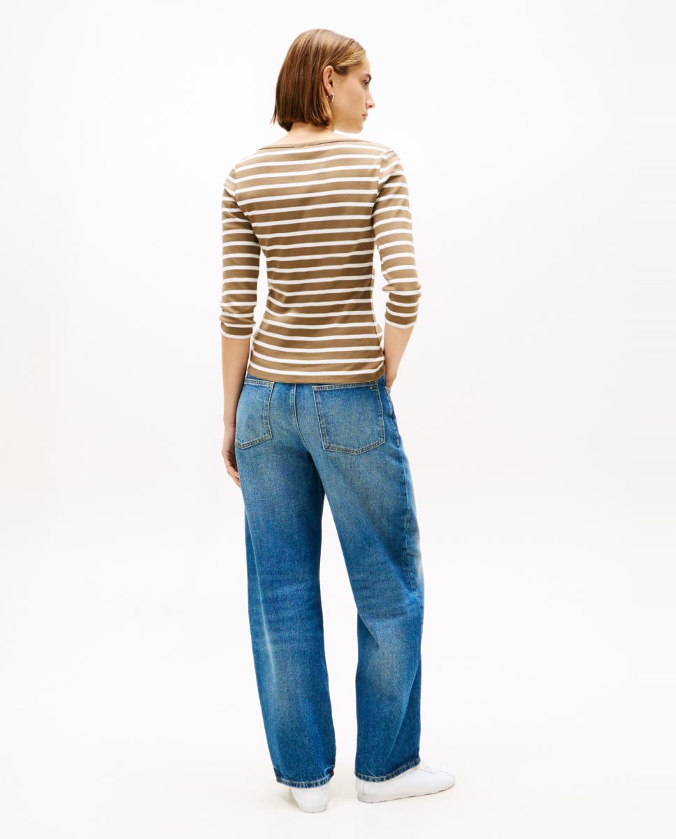 T-shirt Slim Cody de Decote à Barco e Manga 3/4 Camel-3