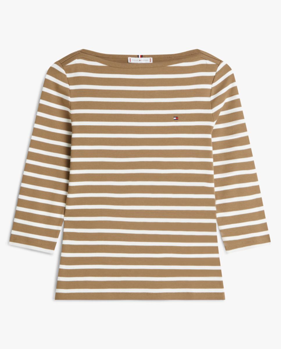 T-shirt Slim Cody de Decote à Barco e Manga 3/4 Camel-4