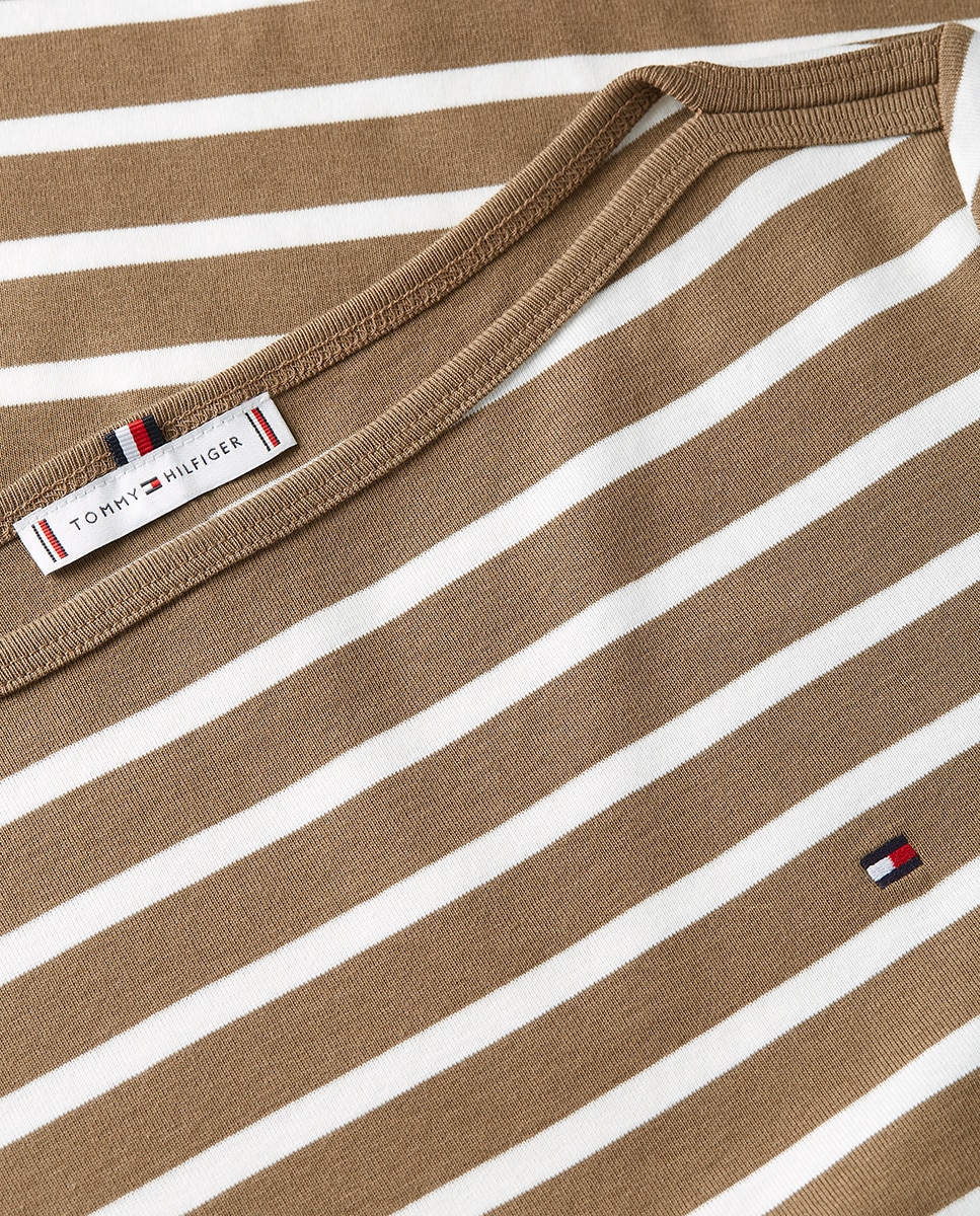 T-shirt Slim Cody de Decote à Barco e Manga 3/4 Camel-5
