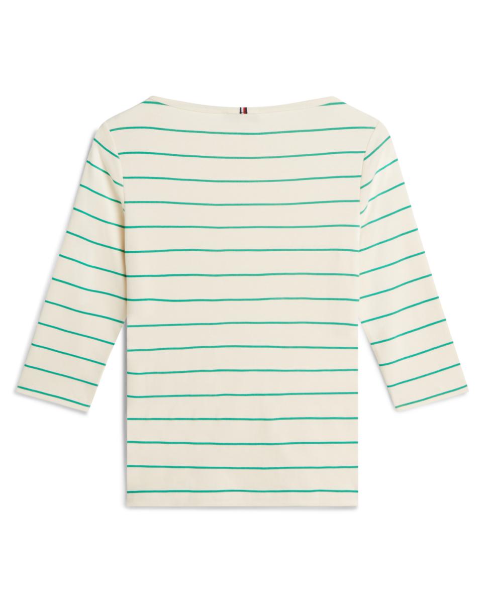 T-shirt Slim de Decote à Barco e Manga 3/4 Verde-claro-5