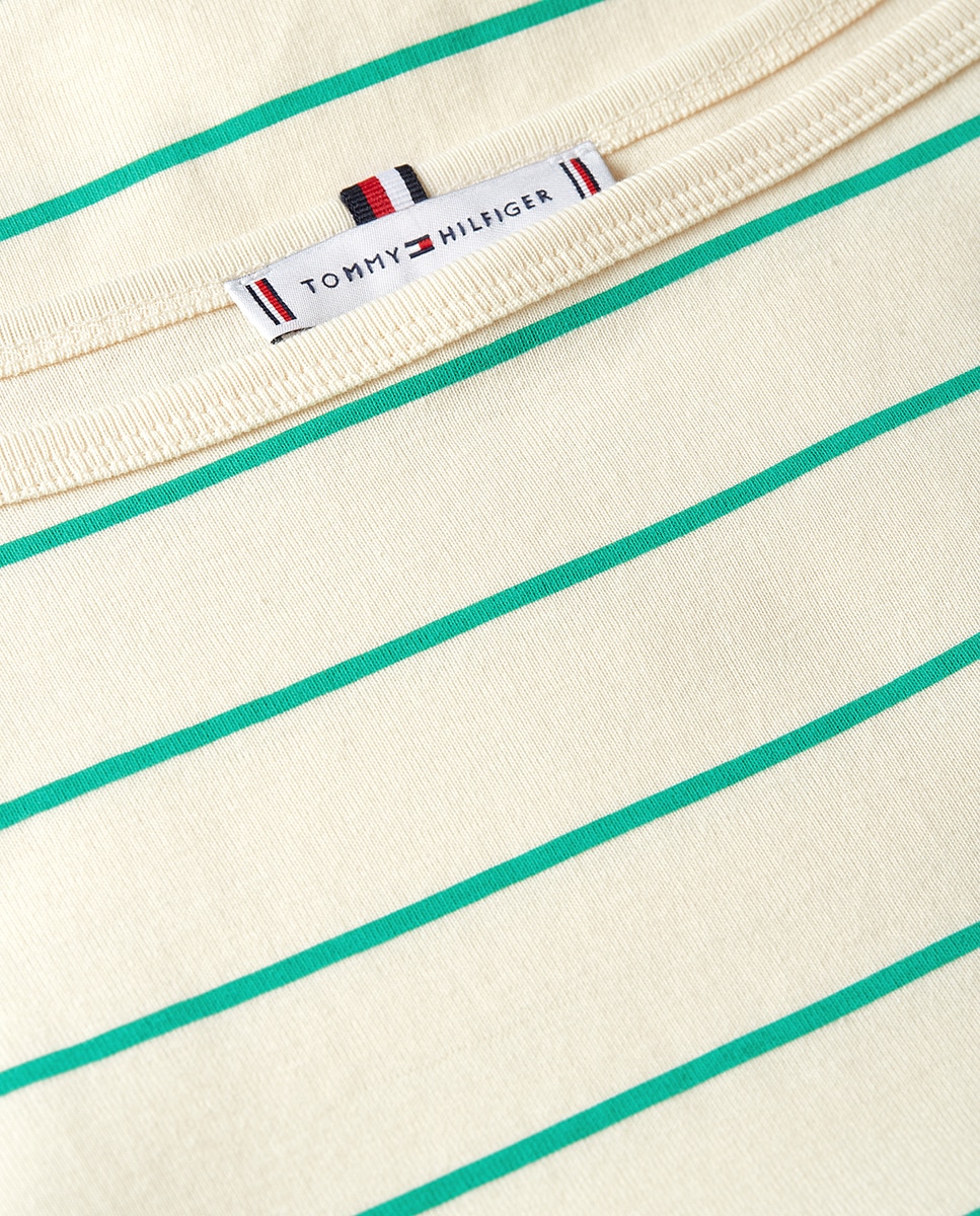 T-shirt Slim de Decote à Barco e Manga 3/4 Verde-claro-6
