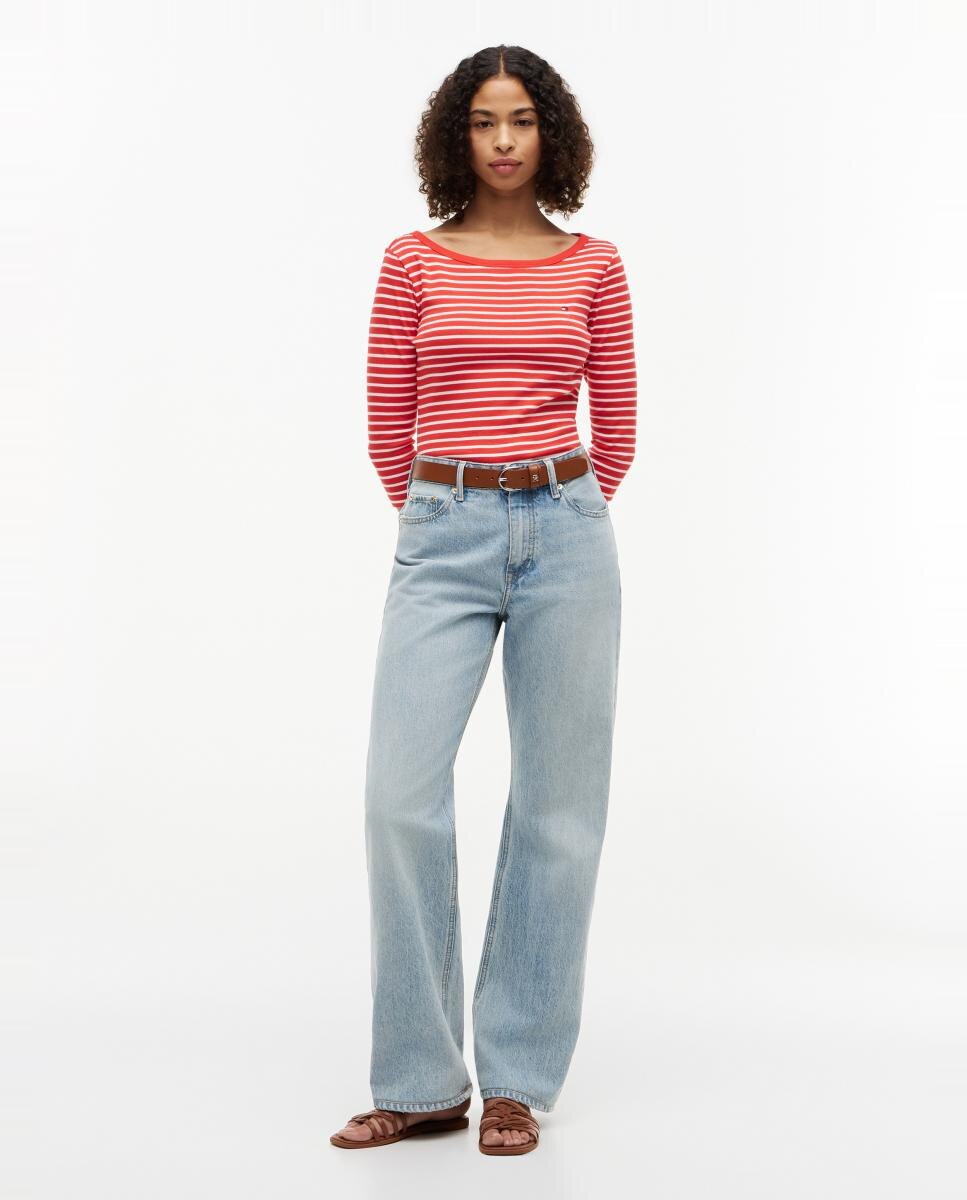T-shirt Slim Cody de Manga 3/4 e Decote à Barco Vermelho-2