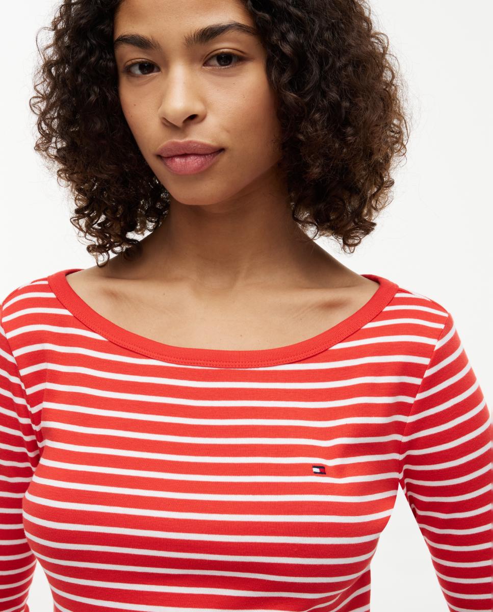 T-shirt Slim Cody de Manga 3/4 e Decote à Barco Vermelho-3