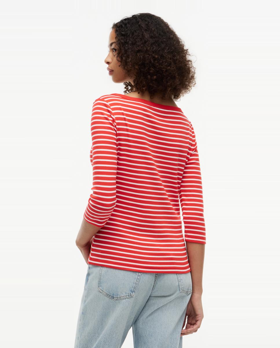 T-shirt Slim Cody de Manga 3/4 e Decote à Barco Vermelho-4