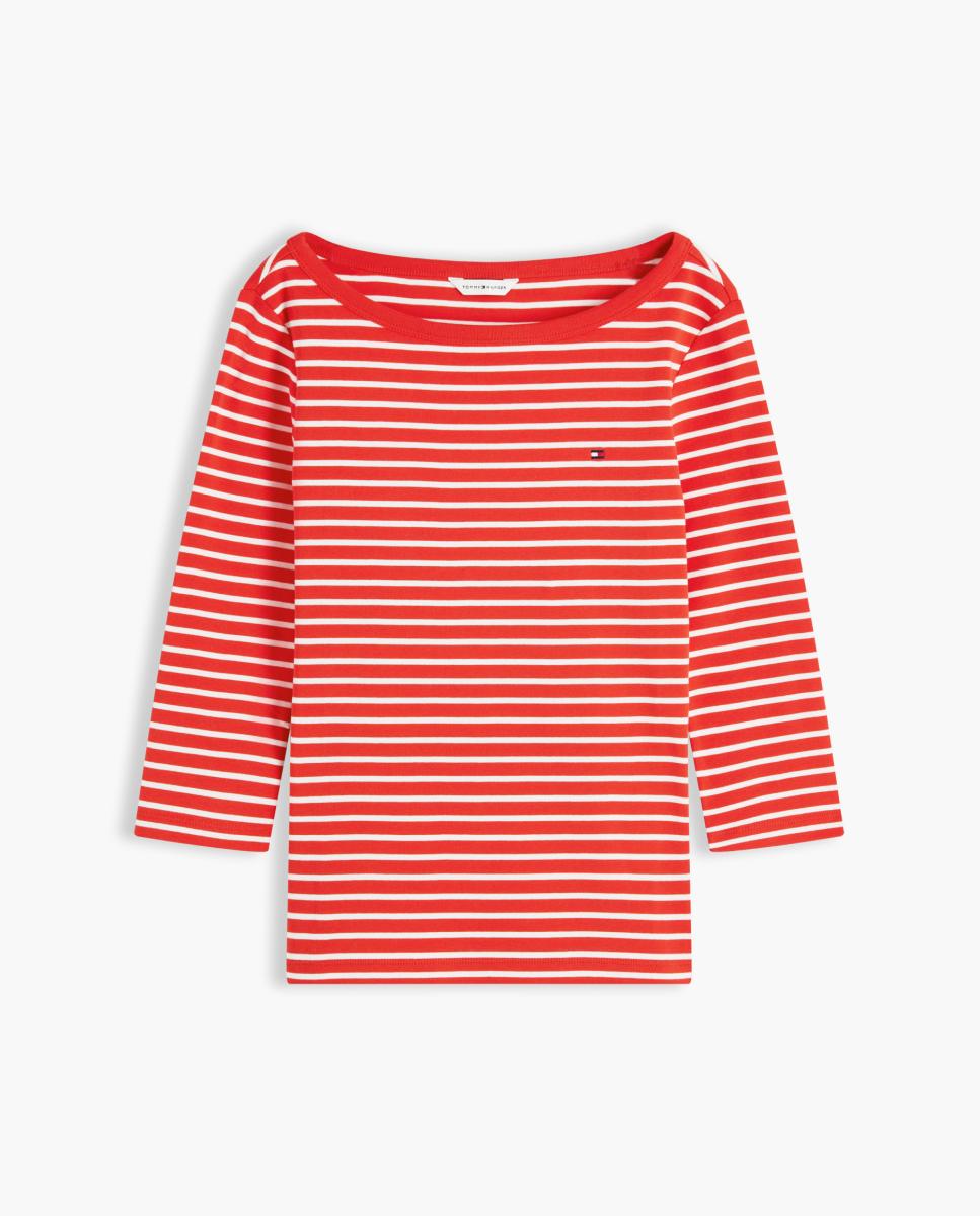 T-shirt Slim Cody de Manga 3/4 e Decote à Barco Vermelho-5