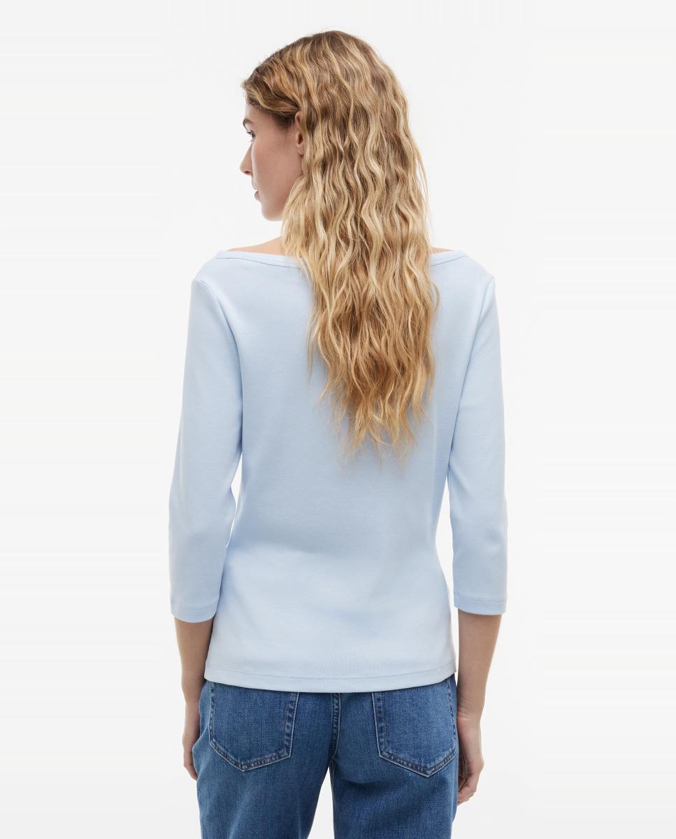 T-shirt Slim Cody de Manga 3/4 e Decote à Barco Azul-claro-4