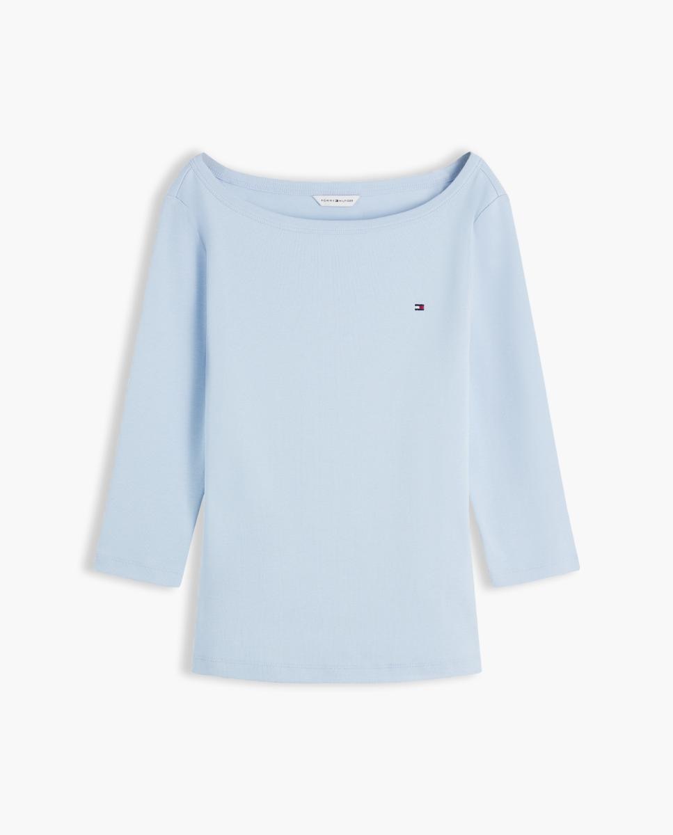 T-shirt Slim Cody de Manga 3/4 e Decote à Barco Azul-claro-5