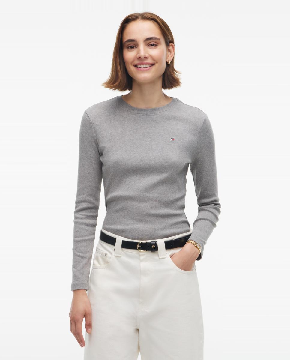Imagen 0 de Camiseta de mujer de manga larga y cuello redondo Gris claro