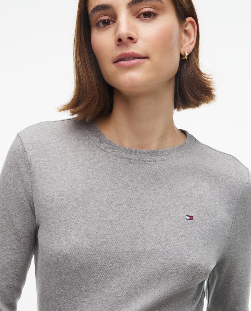 Camiseta de mujer de manga larga y cuello redondo - Tommy Hilfiger - Gris claro Gris claro-2
