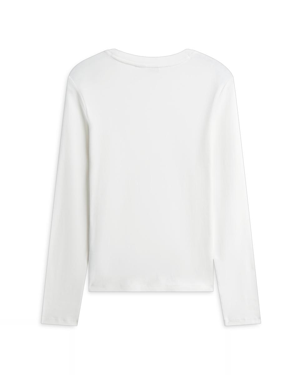 Camisola de mulher com manga comprida e decote redondo Creme-2