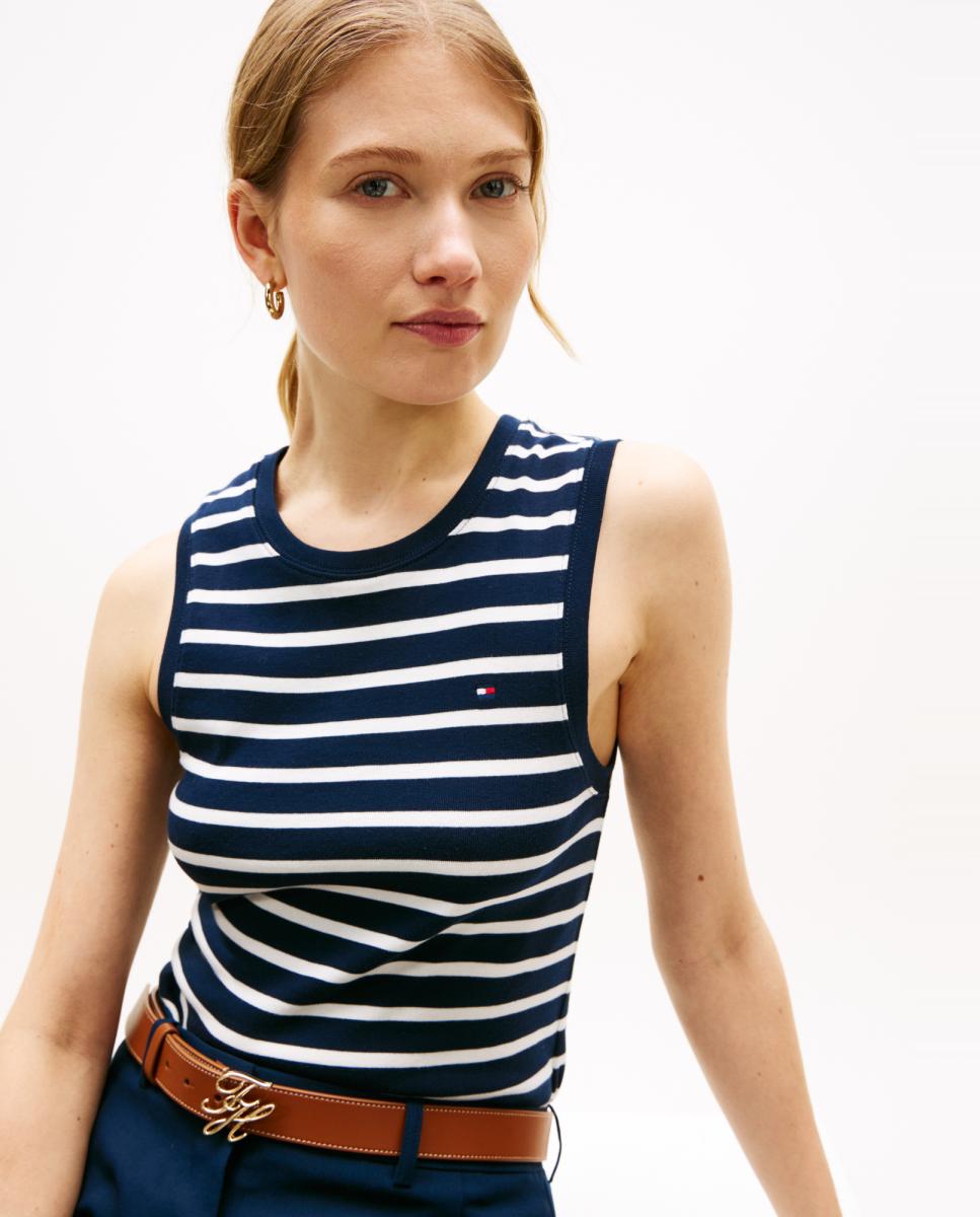 T-shirt de Silhueta Slim Cody sem Mangas Azul-marinho-2