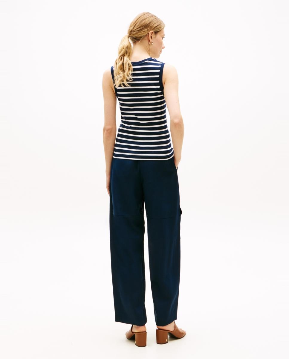 T-shirt de Silhueta Slim Cody sem Mangas Azul-marinho-3