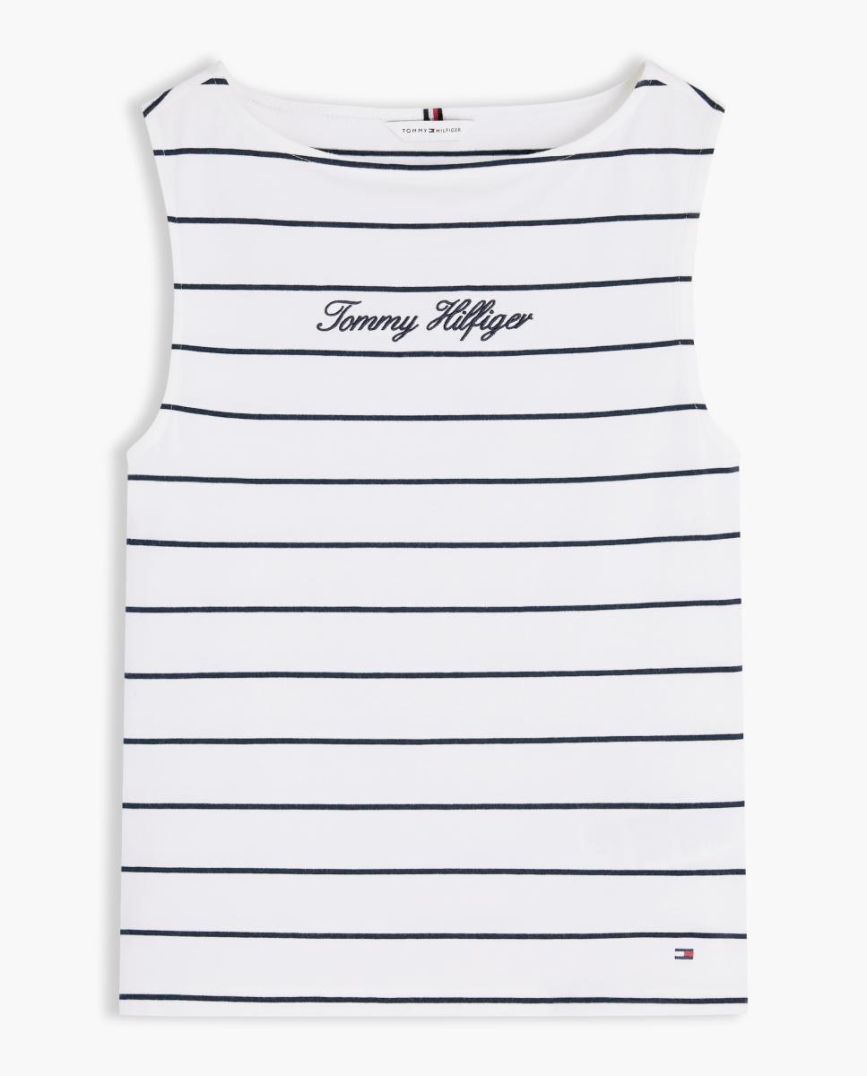 T-shirt sem Mangas com Decote à Barco Branco-5